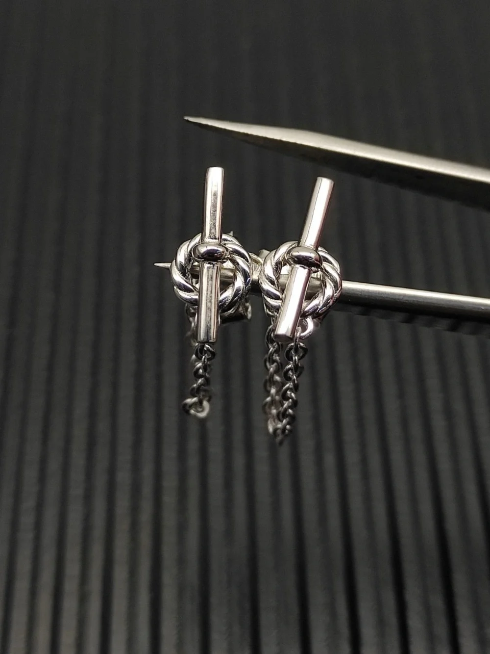 David Yurman Silver T-Bar Drop Chain Earrings